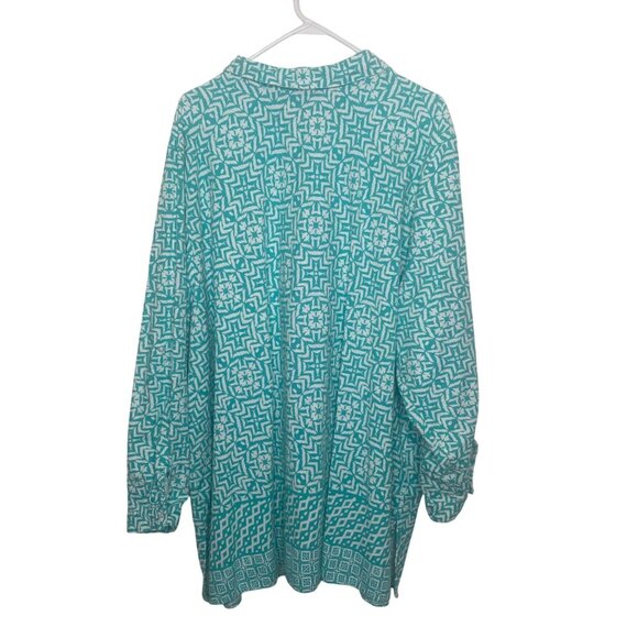 Jessica London Linen Blend Blouse Womens 30 W Plus Size Geometric Roll Tab Sleev - Picture 8 of 15